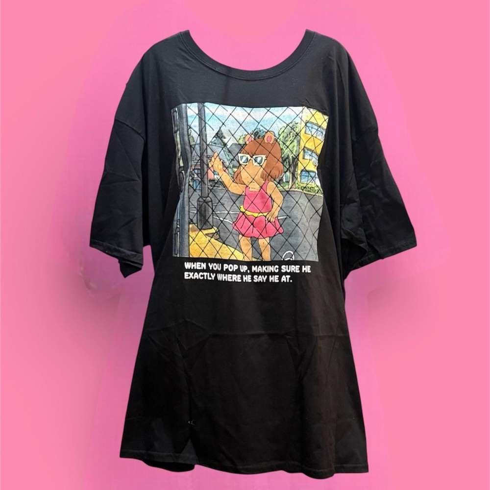 Black Graphic T-Shirt with Cartoon Print